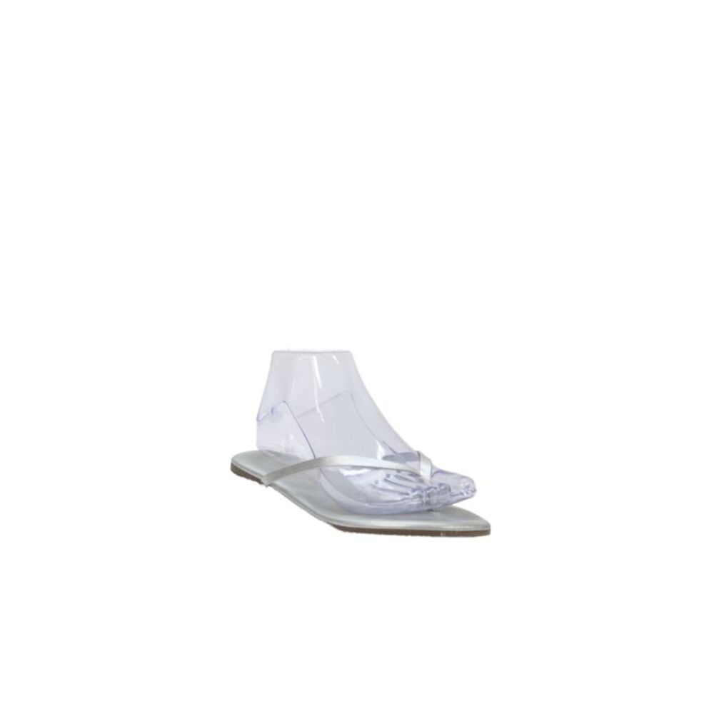 TKEES Women's T-Straps Flat Flip Flop Metallic Silver Size 5